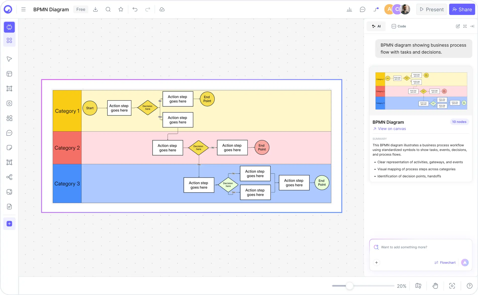How to create a BPMN diagram with Cloudairy — four steps from prompt to export