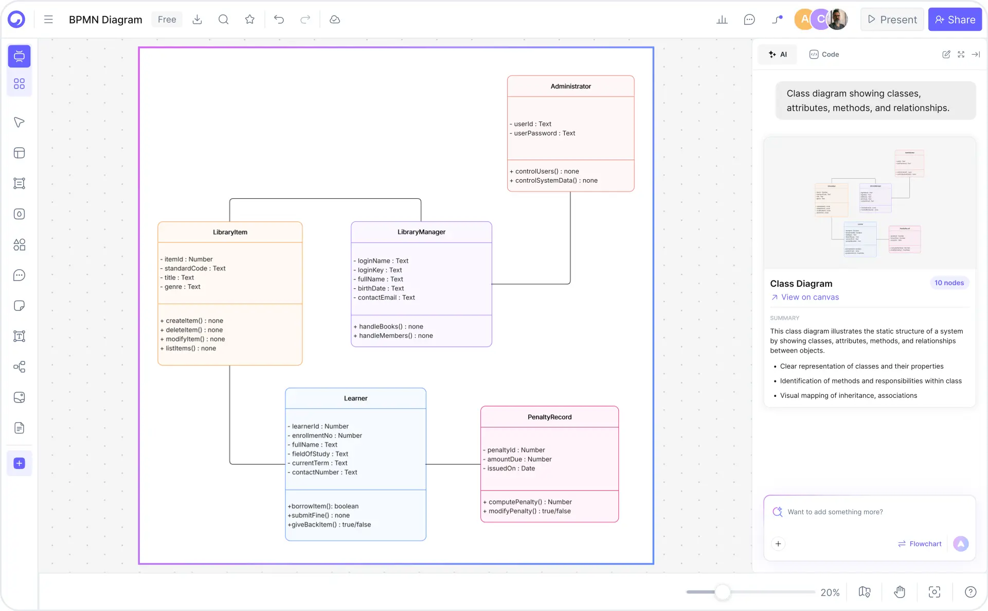 How to create a class diagram with Cloudairy — four steps from prompt to export
