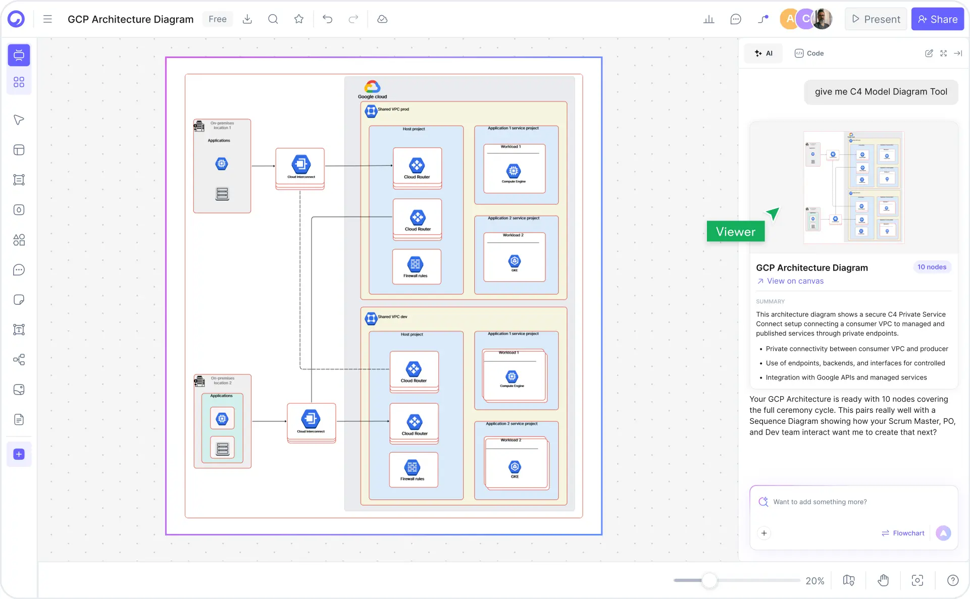 How to make a GCP architecture diagram with Cloudairy — four steps from prompt to export