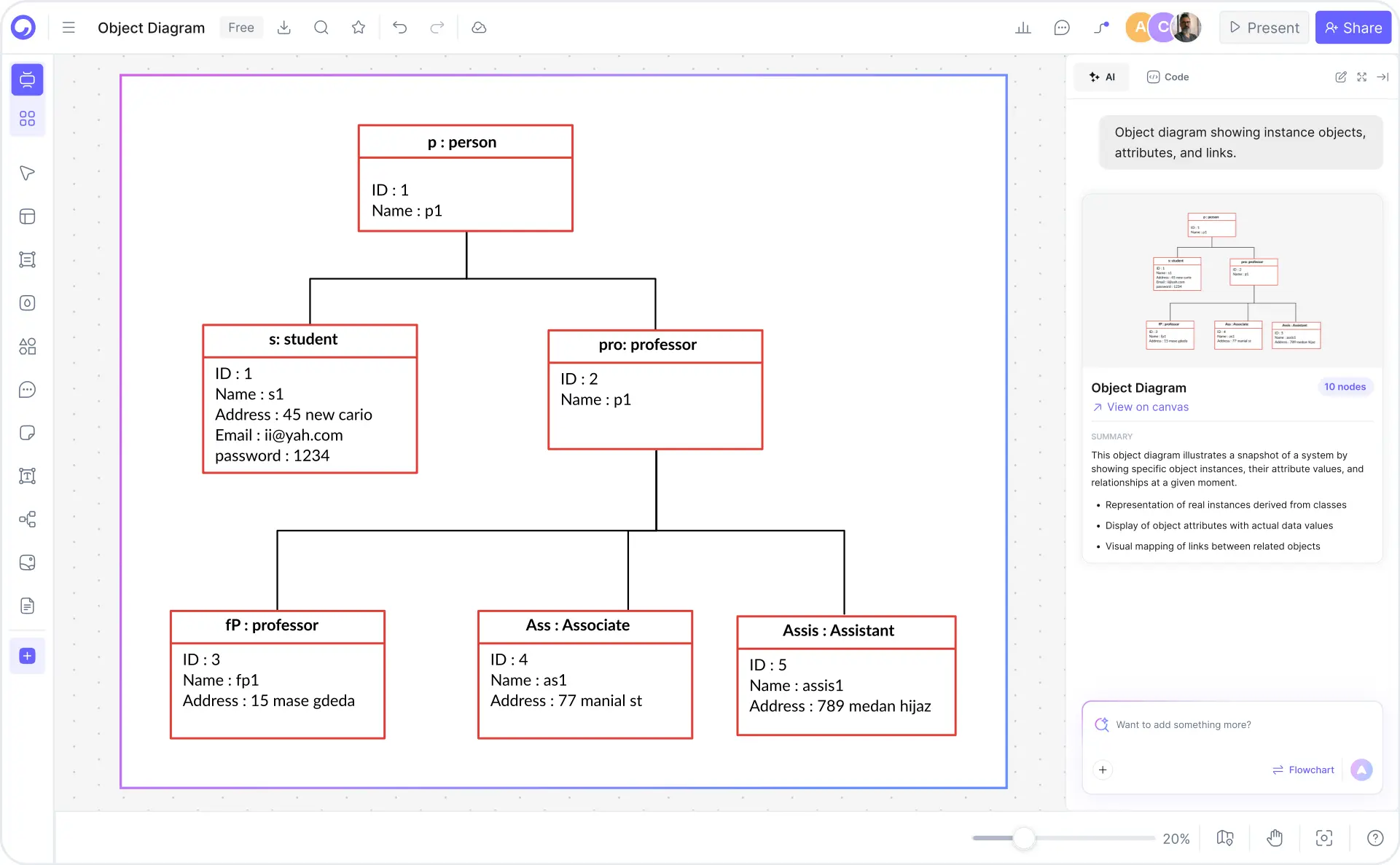 How to create an object diagram with Cloudairy — four steps from prompt to export