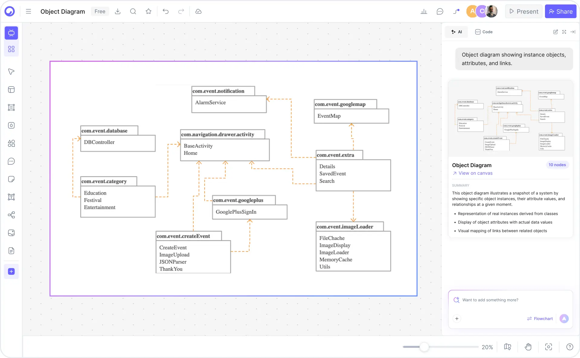 How to create a package diagram with Cloudairy — four steps from prompt to export