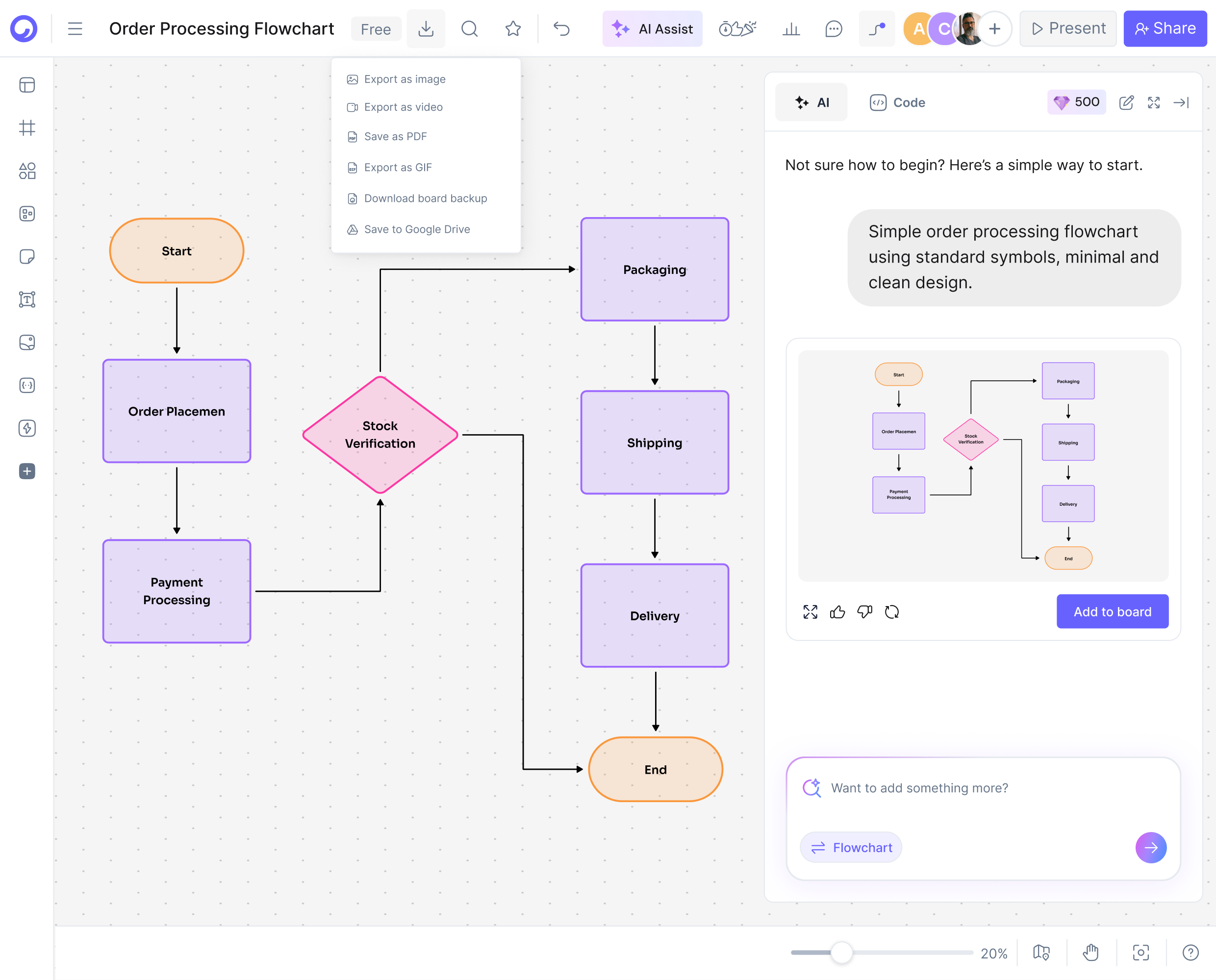 How to create a process flow diagram with AI