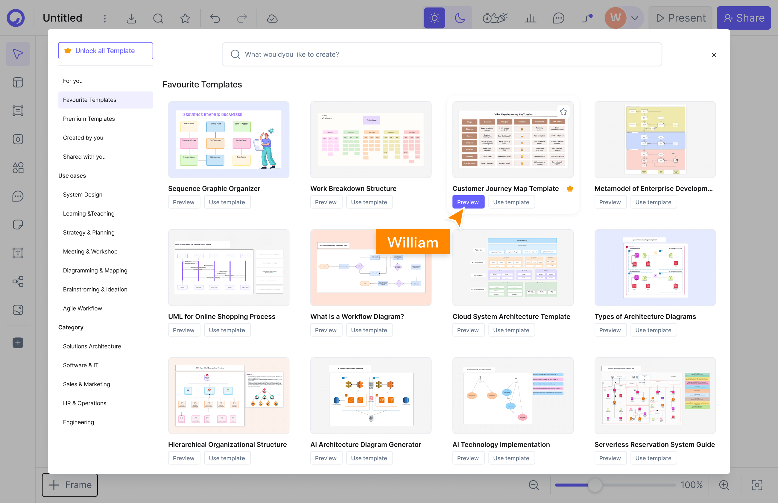 Customer journey map template in Cloudairy - stages, touchpoints, emotions, and opportunities rows
