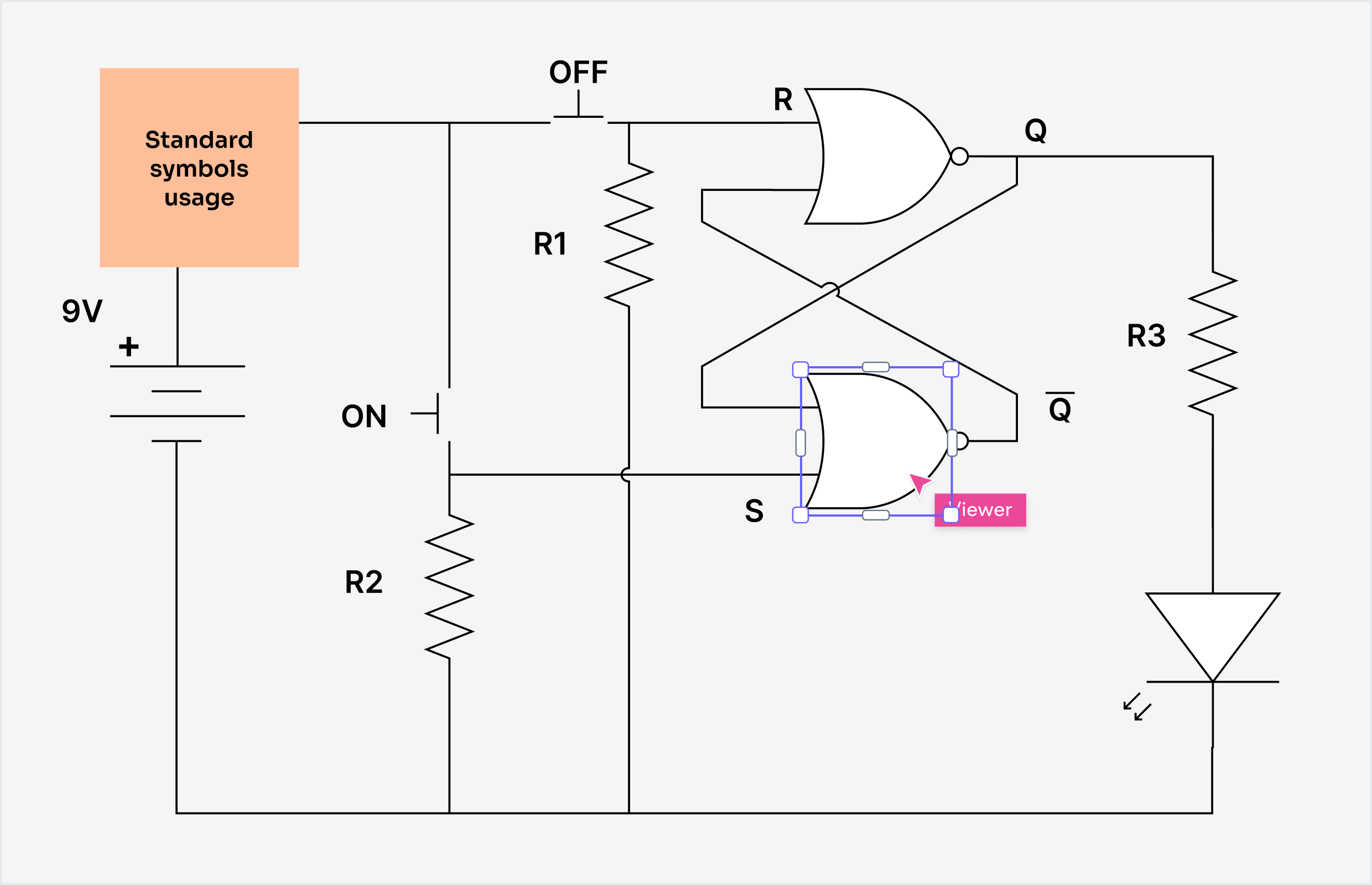 AI schematic diagram maker tool interface showing an electrical circuit diagram