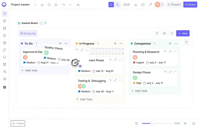 Project tracker - a kanban task board in Cloudairy