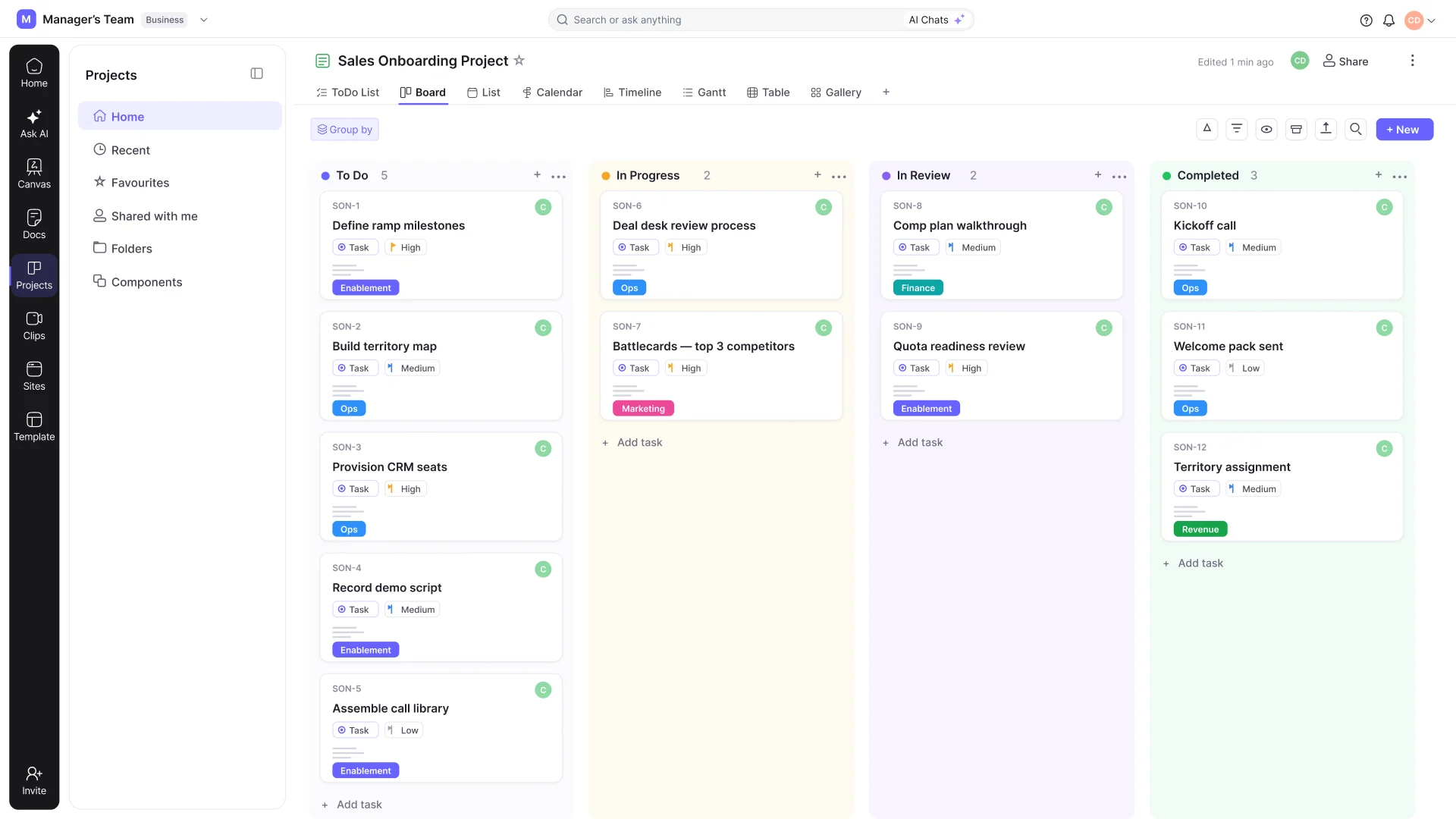 The Cloudairy AI project builder filling a board from one prompt