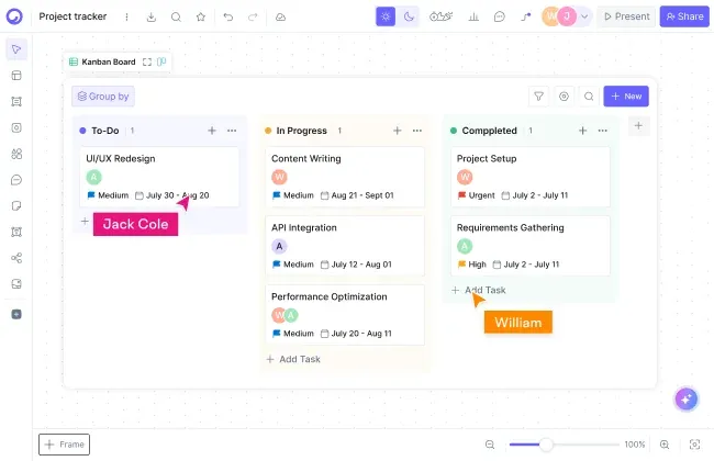 Visual collaboration platform - a Cloudairy whiteboard with sticky notes and live collaboration