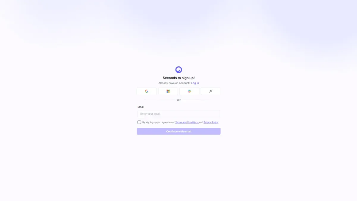 The Cloudairy sign-up screen with email, Google, and SSO options