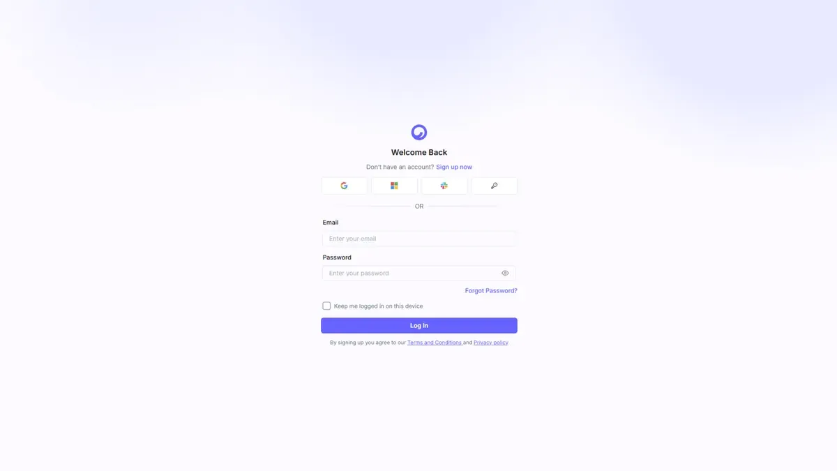 The Cloudairy login screen