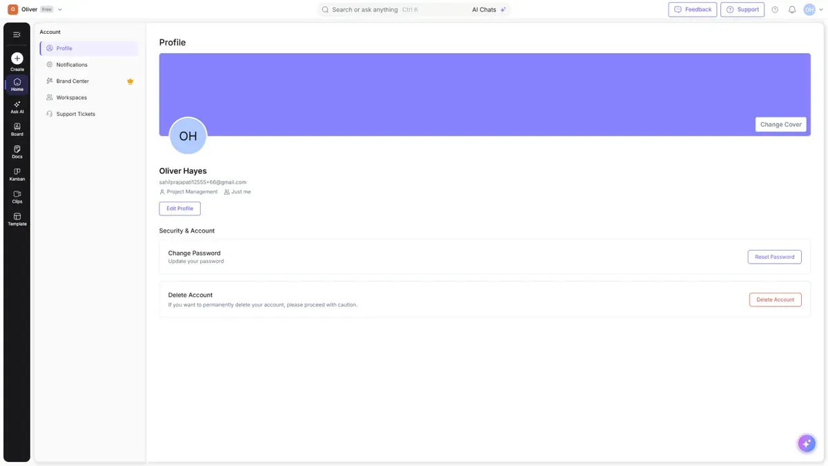 Account settings — Profile